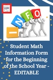 Student Math Information Form for the Beginning of the Sch