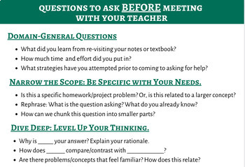Preview of Student Meeting Questions, Preparation, Self Advocacy, Self Help