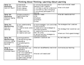 Preview of Student Metacognitive Learning Chart