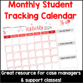 Student Monthly Tracking Calendar for Support Area Teacher
