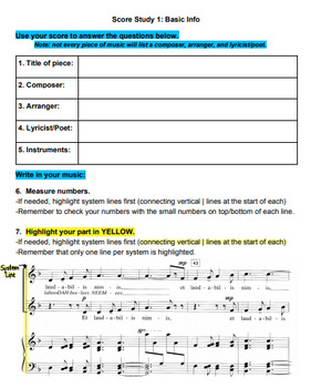 Preview of Student Music Score Study Guide: Use with ANY new Choir Music!