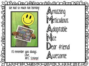 Student Name Acrostic Poems Editable End Of Year Certificates Tpt