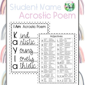 Preview of Student Name Acrostic Poems - with adjectives list