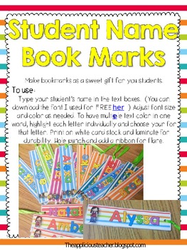 Preview of Student Name Bookmarks-Editable