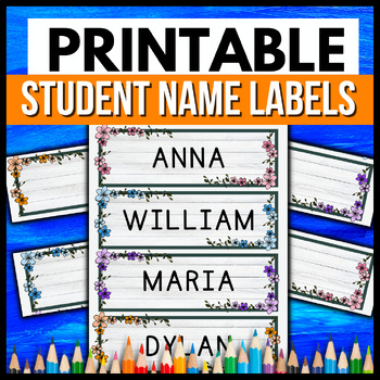 Preview of Student Name Desk Labels → PRINTABLE Flower Classroom Tags / Cards