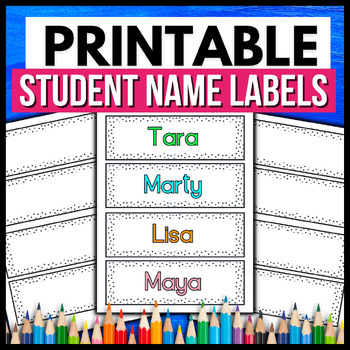 Preview of Student Name Desk Labels → PRINTABLE Polka Dot Classroom Tags / Cards