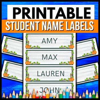 Preview of Student Name Desk Labels → PRINTABLE Pumpkin Classroom Tags / Cards