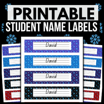 Preview of Student Name Desk Labels → PRINTABLE Snow Flakes Classroom Tags / Cards