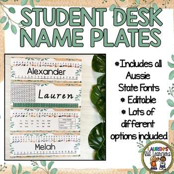 Preview of Student Name Desk Plates Australian Alphabet