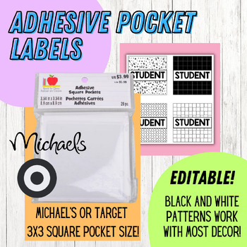 Preview of Student Name / Number Labels | Black and White Decor | EDITABLE