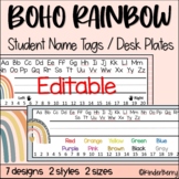 Boho Rainbow Student Name Plates Desk Tags Editable
