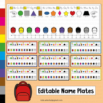 Preview of Student Name Plates Editable Rainbow Backpack Primary Desk Tags Labels Prek