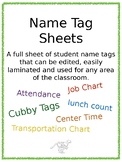 Student Name Tag Sheets