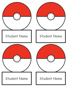 Preview of Student Name Tags Pokeball/Pokemon Style