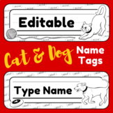 Student Name Tags for Desks - Cat & Dog Theme - Kids color them!