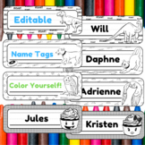 Student Name Tags for Desks (Kids Color them)  Cat, Dog, O