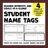 Student Name Tags with Reading Interests & Goals - 4 Desig