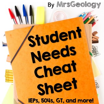 Preview of Student Needs Cheat Sheet (Organize your IEPs, 504s, and GTs)