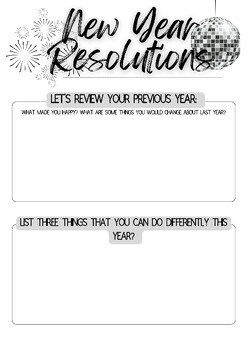 Preview of Student New Year Resolutions Worksheet