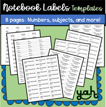 Preview of Student Notebook & Spiral Organization Avery Label Templates and Number Stickers