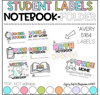 Preview of Student Notebook and Folder Labels (Avery 5164 Labels)