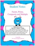 Student Notes: Factor, Prime, Composite and Multiple