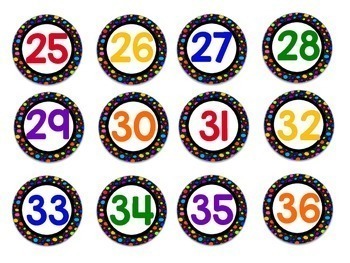 Student Number Labels for Classroom Organization Colored Rainbow Dots