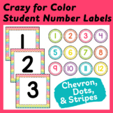 Student Number Labels in Colorful Chevron, Dots & Stripes