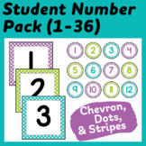 Student Number Labels in Purple, Lime Green, and Turquoise