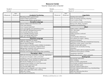 Preview of Student Behavior Observation Checklist
