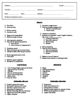 Preview of Student Classroom Observation Form