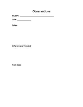 Preview of Student Observation Template