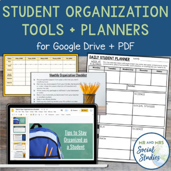 Preview of Student Organization Tools, Checklists, Weekly Student Planners for Google Drive