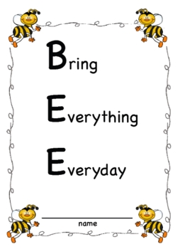 Preview of Student Organizational Binder B.E.E. Bring Everything Everyday PDF