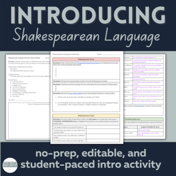 Preview of Student-Paced Introduction to Shakespearean Language Activity