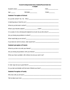 Preview of Student/Parent Interview Template for an IEP Eval