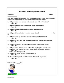 Preview of Student Participation Rubric