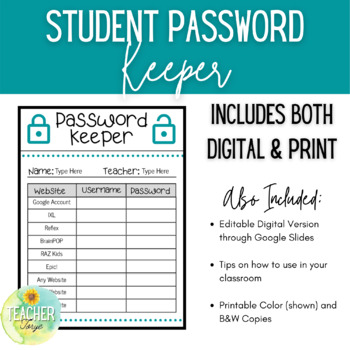 Preview of Student Password Keeper | Distance Learning | Classroom Management