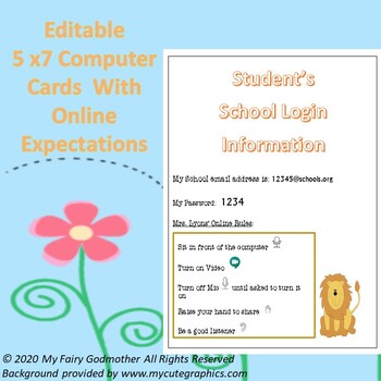 Preview of Student Password & Login Cards With Online Expectations for Remote Learning