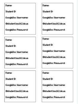 Preview of Student Password Post-It Template EDITABLE
