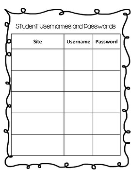 Student Password Sheet by Julie Bell | TPT