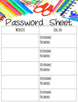 Student Password Sheet by Bisconti's Bunch | Teachers Pay Teachers