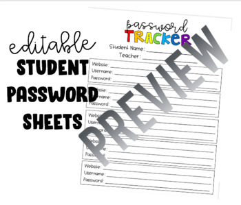 Preview of Student Password Sheets • Editable