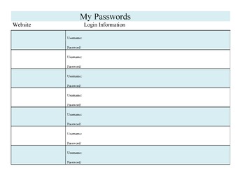 Preview of Student Passwords Keeper