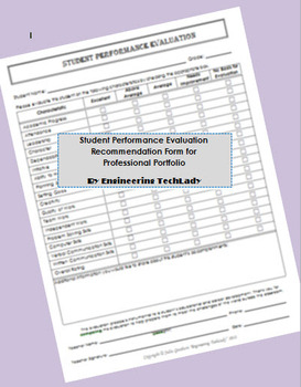 Preview of Student Performance Evaluation Recommendation Form for Professional Portfolio
