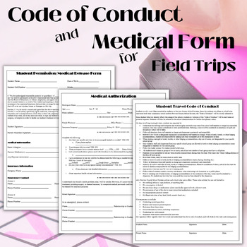 Preview of Code of Conduct and Medical Form for Field Trips