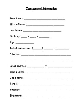Student Personal Information Worksheet by Hannah Goodell | TpT