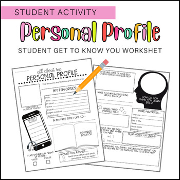Preview of Student Personal Profile: Get To Know Your Students Worksheet