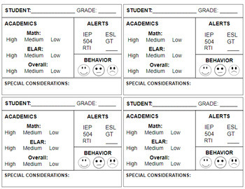 Preview of Student Placement Cards - classroom sort cards - Editable!