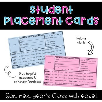 Preview of Student Placement Cards for End of Year "Pink and Blues"
